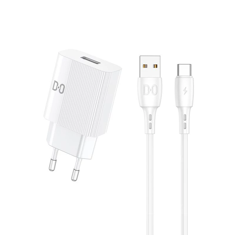 Chargeur Double Entrée USB-A 2.4A Câble Micro USB Blanc