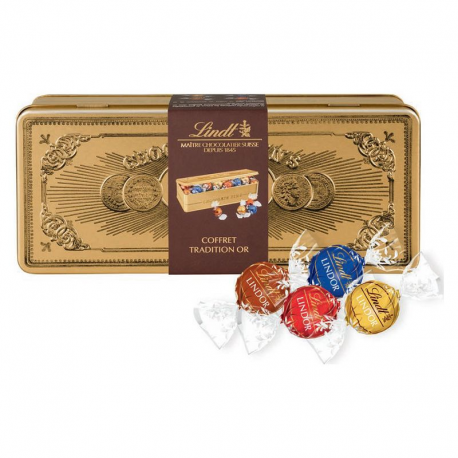 Coffret métal or garni boules Lindor ass. 400g